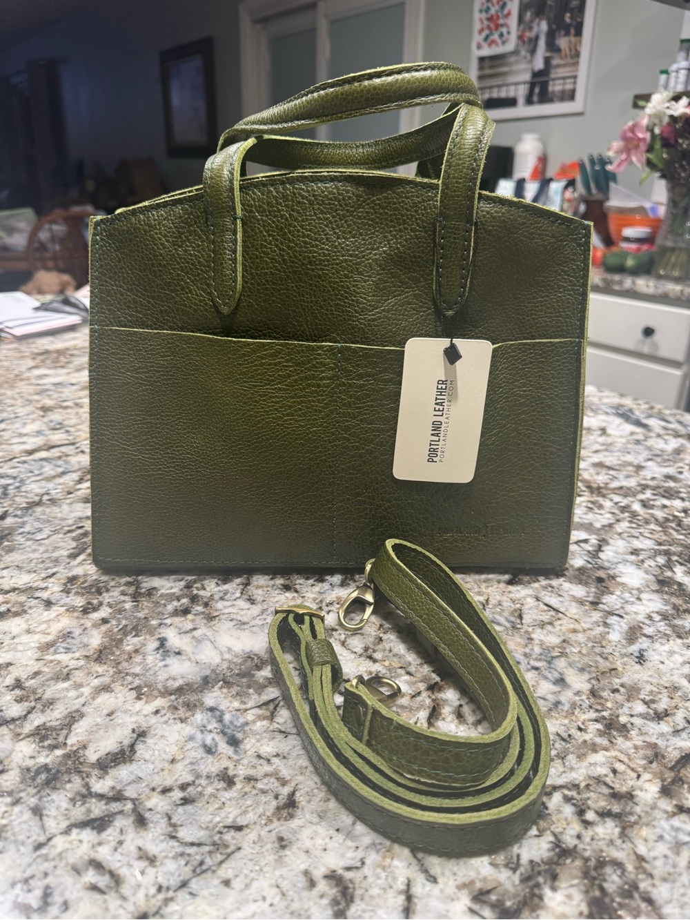 Portland Leather pebbled Olive Green Crossbody Bag with Removable Strap